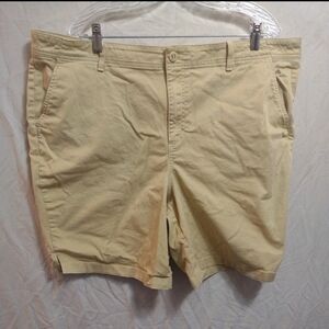 LL Bean Plus Size 20W Favorite Fit Flat Front Casual Shorts Yellow Button Zip